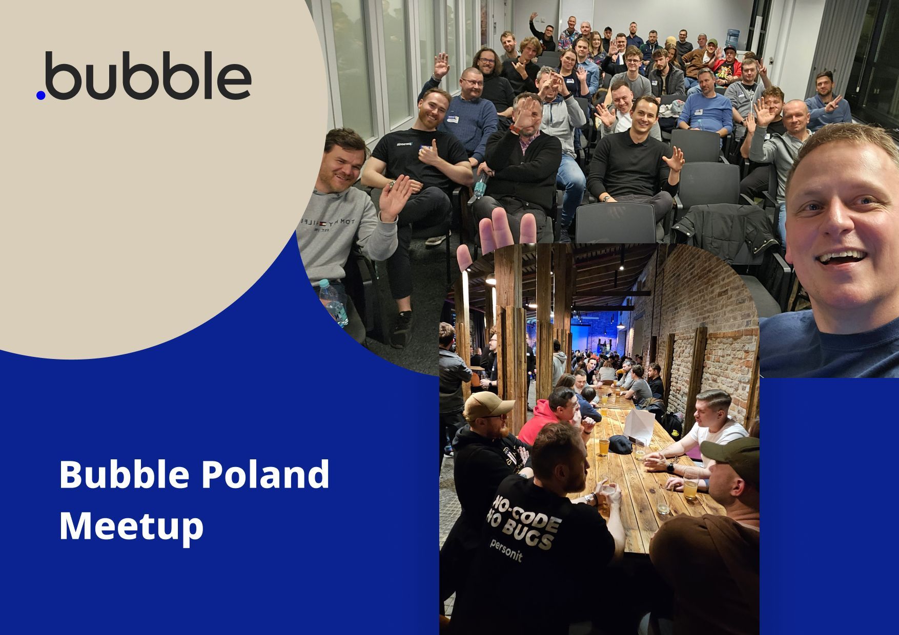 Bubble Poland Meetup: a full room of attendees and conversations around a shared table